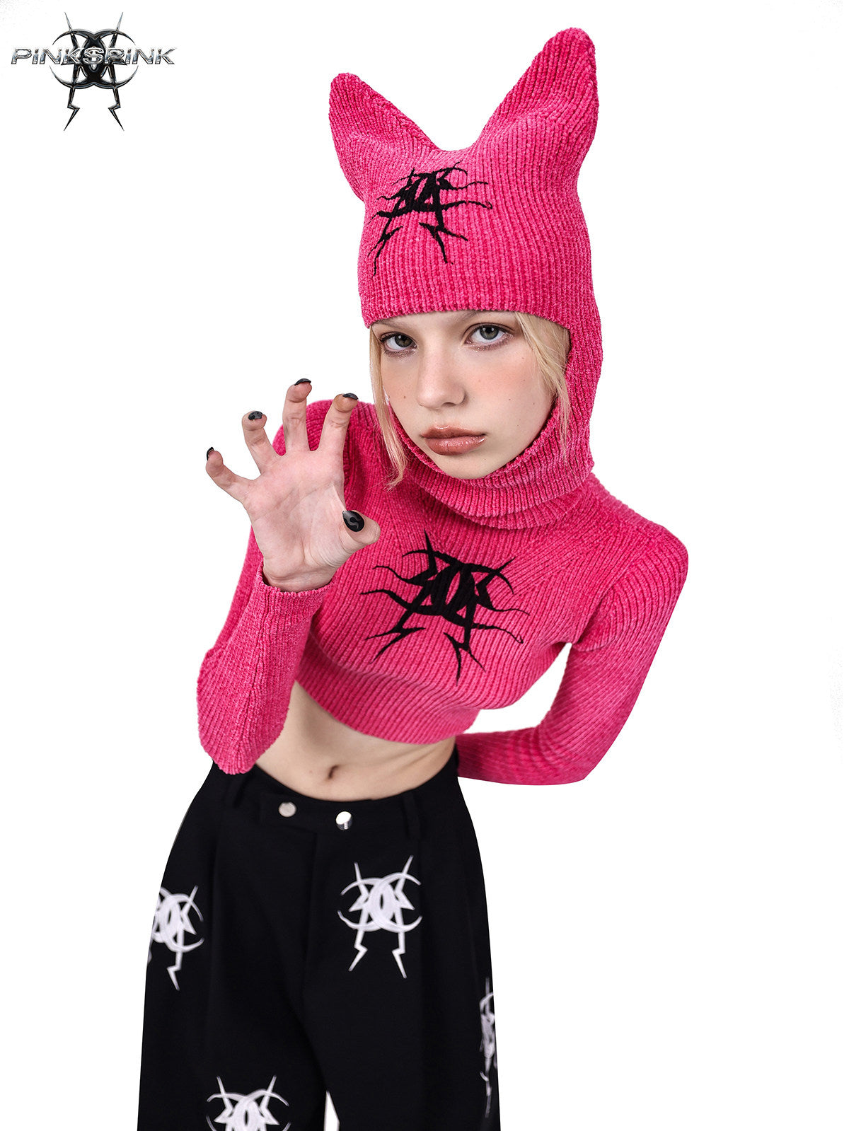 PINKSPINK ELECTRIC MOON fitted cat-ear hood sweater — catalog view showing the design and silhouette