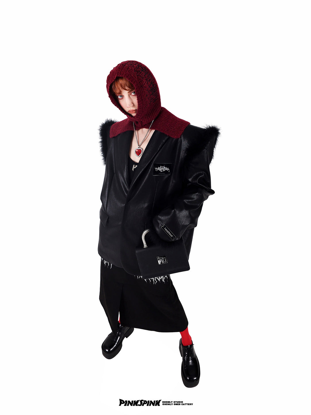 PINKSPINK OSTRICH plume-trim padded-shoulder blazer — cleaned hero collage showing the complete design
