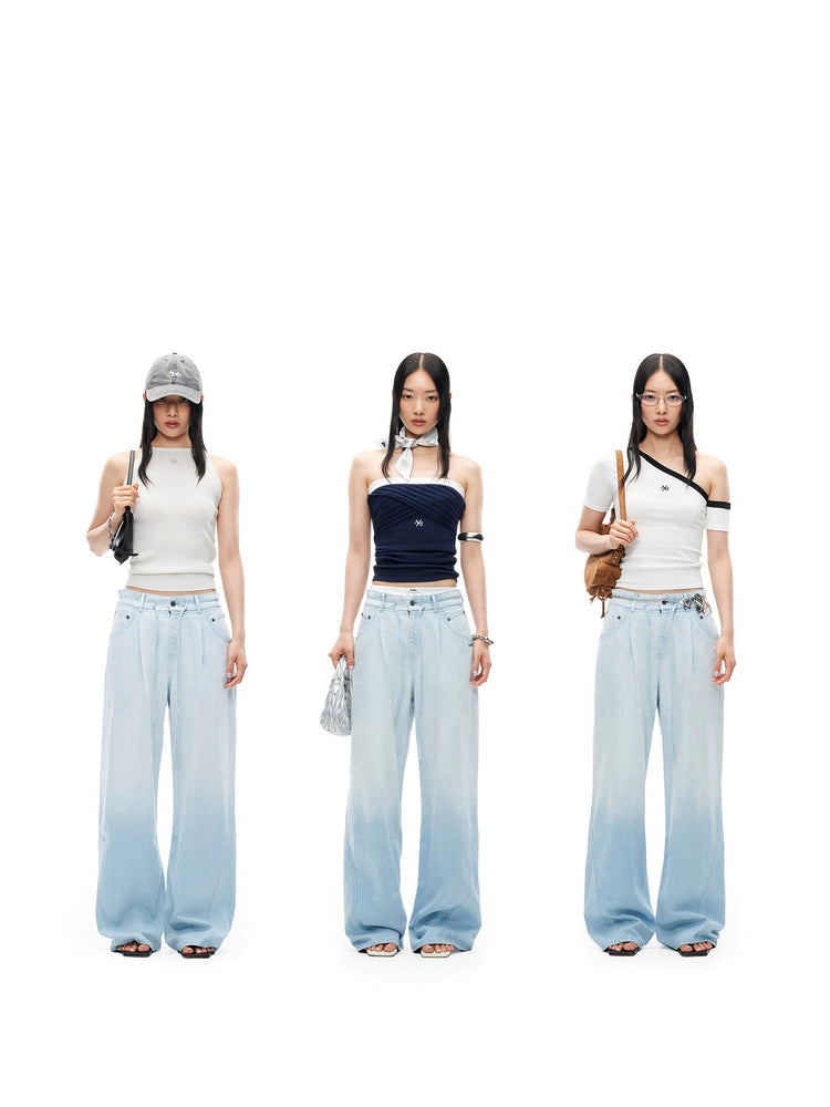 NAWS SUMMER VACATION hemp-blend wide-leg jeans — modeled front styling view
