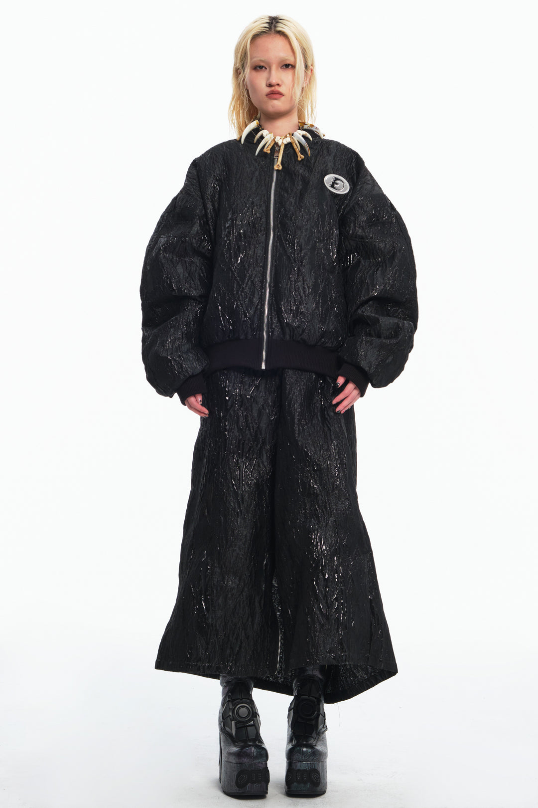 EMBRYO VENOM FLIGHT deconstructed padded jacket — alternate modeled angle