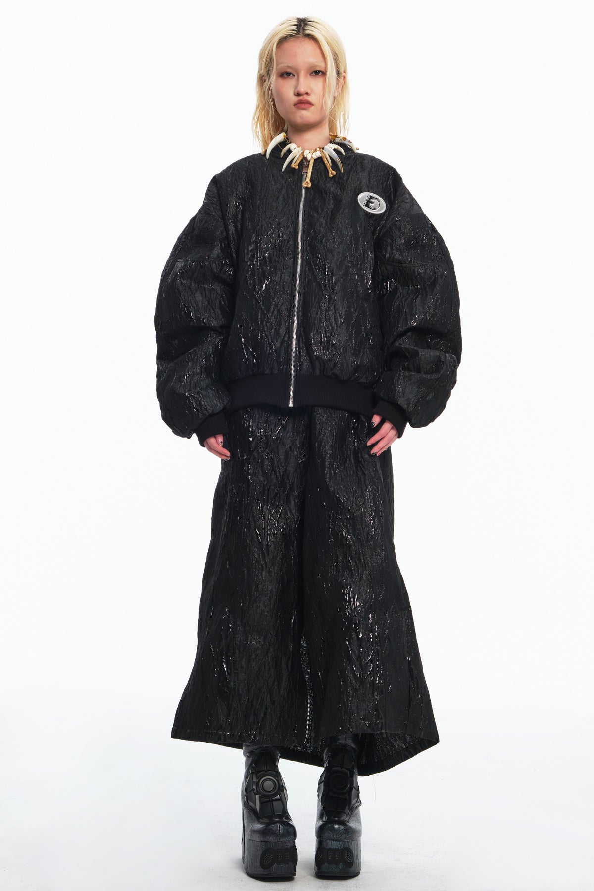 EMBRYO VENOM FLIGHT deconstructed padded jacket — alternate modeled angle