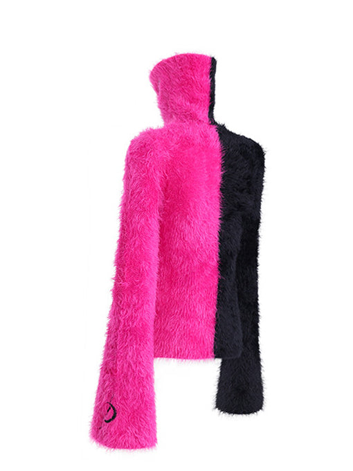 PINKSPINK ELECTRIC MOON split-color balaclava zip sweater — back garment-only view showing the reversed color panels