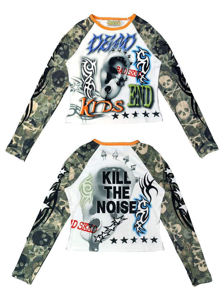 DEADENDKIDS GIRL KILLER cropped graphic top — construction detail