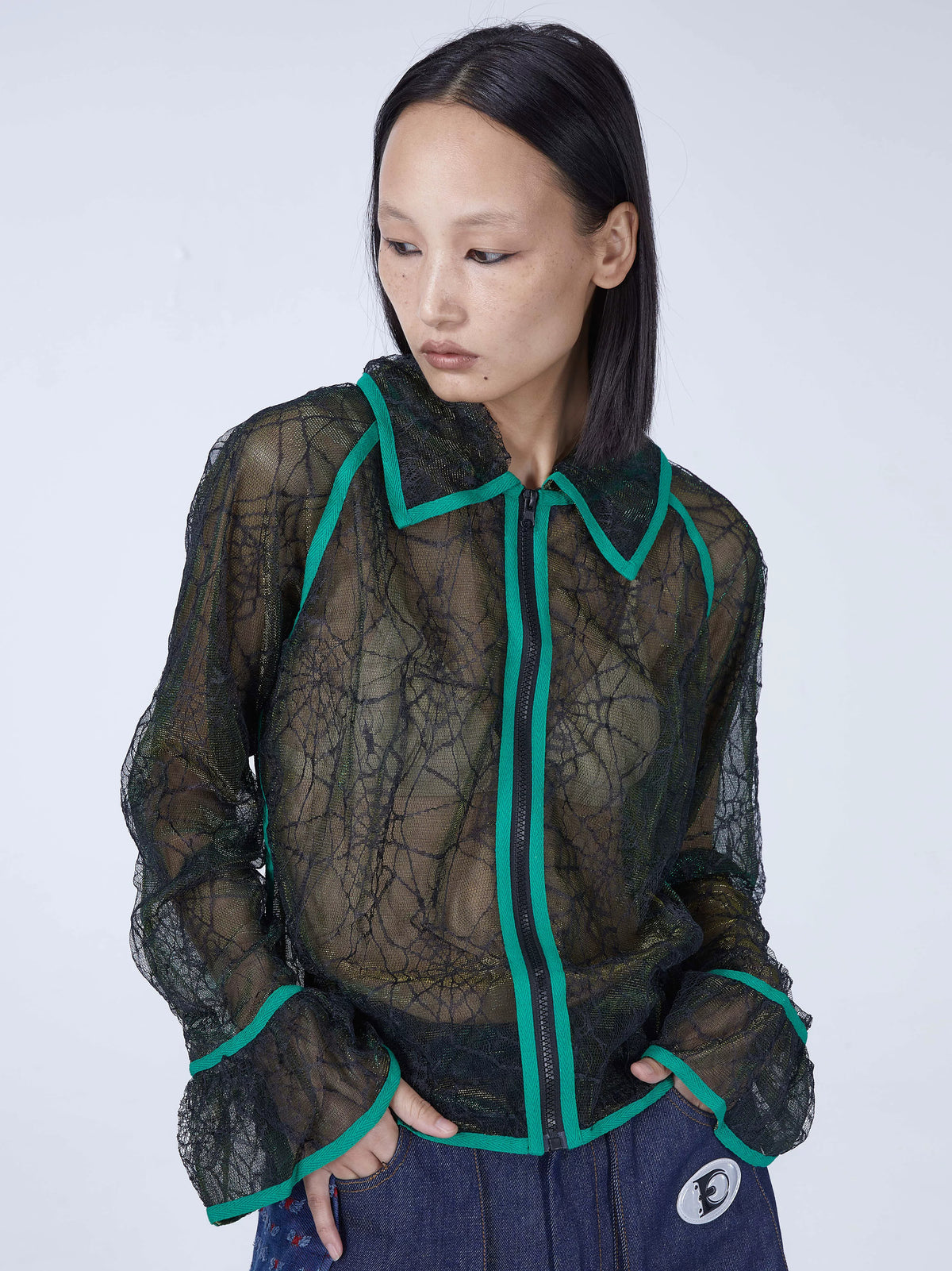 EMBRYO SPIDERWEB tearaway sheer shirt — rear or construction presentation