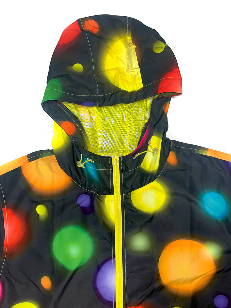 DEADENDKIDS POLKA SHIELD three-proof shell jacket — full-length modeled view