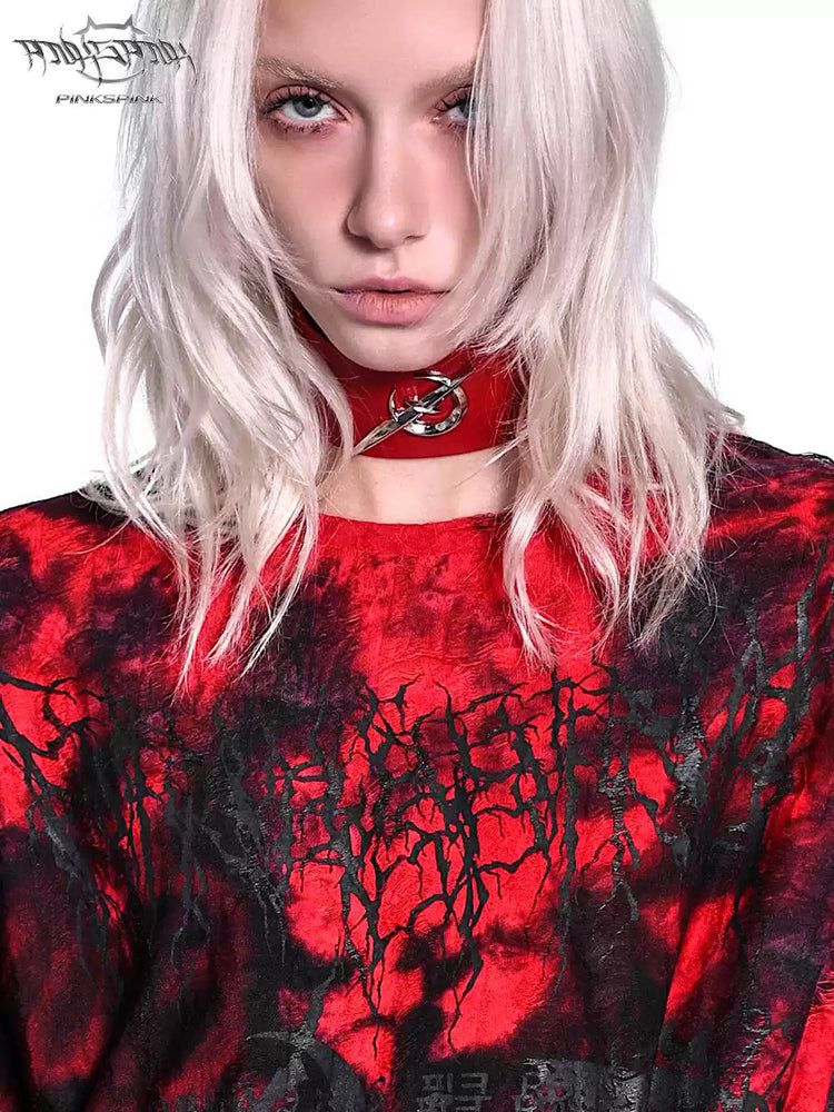 PINKSPINK ELECTRIC MOON punk leather choker — alternate modeled view showing the silhouette