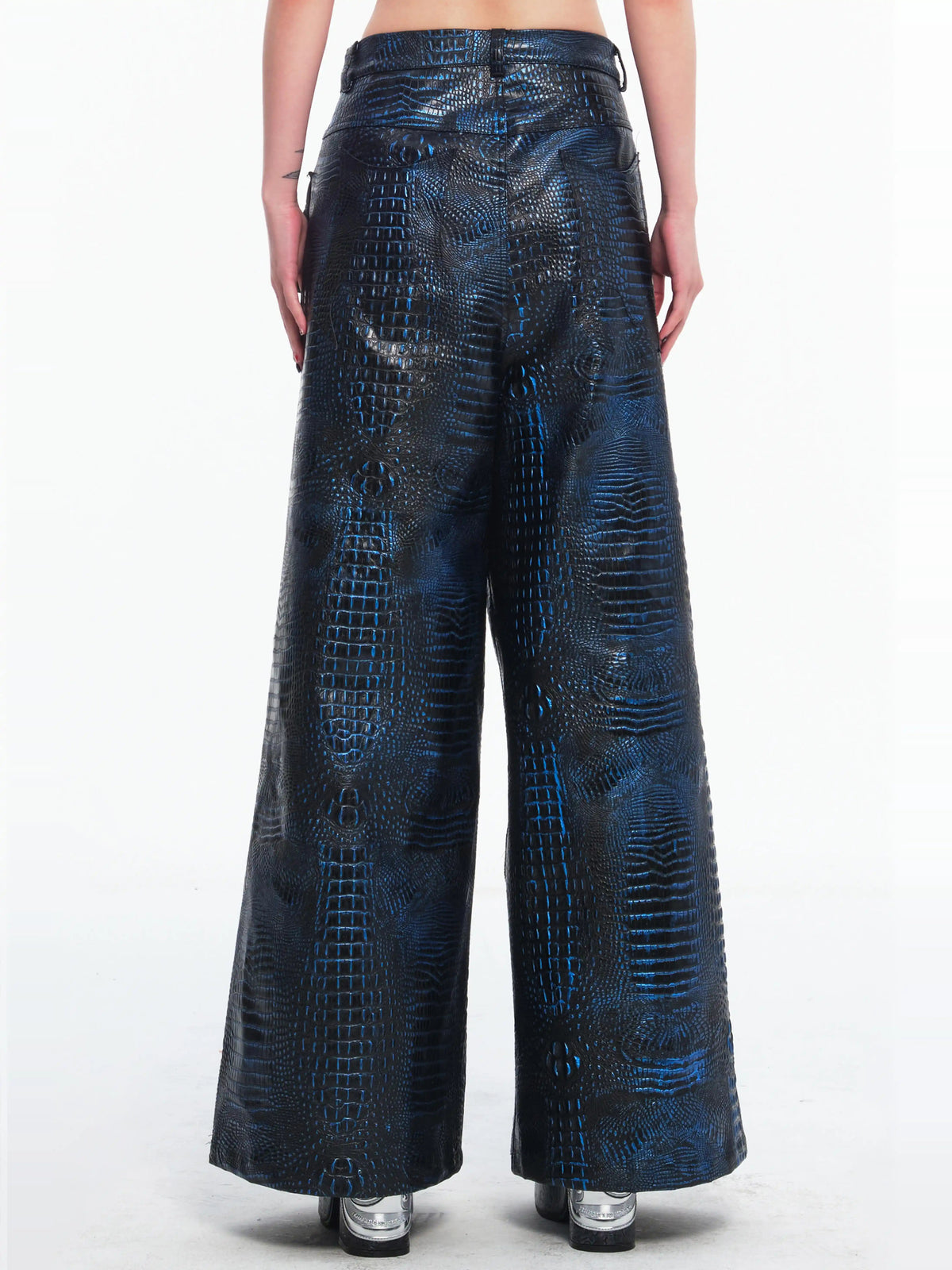 EMBRYO CLAW ARMOR crocodile-effect wide-leg pants — back garment-only view