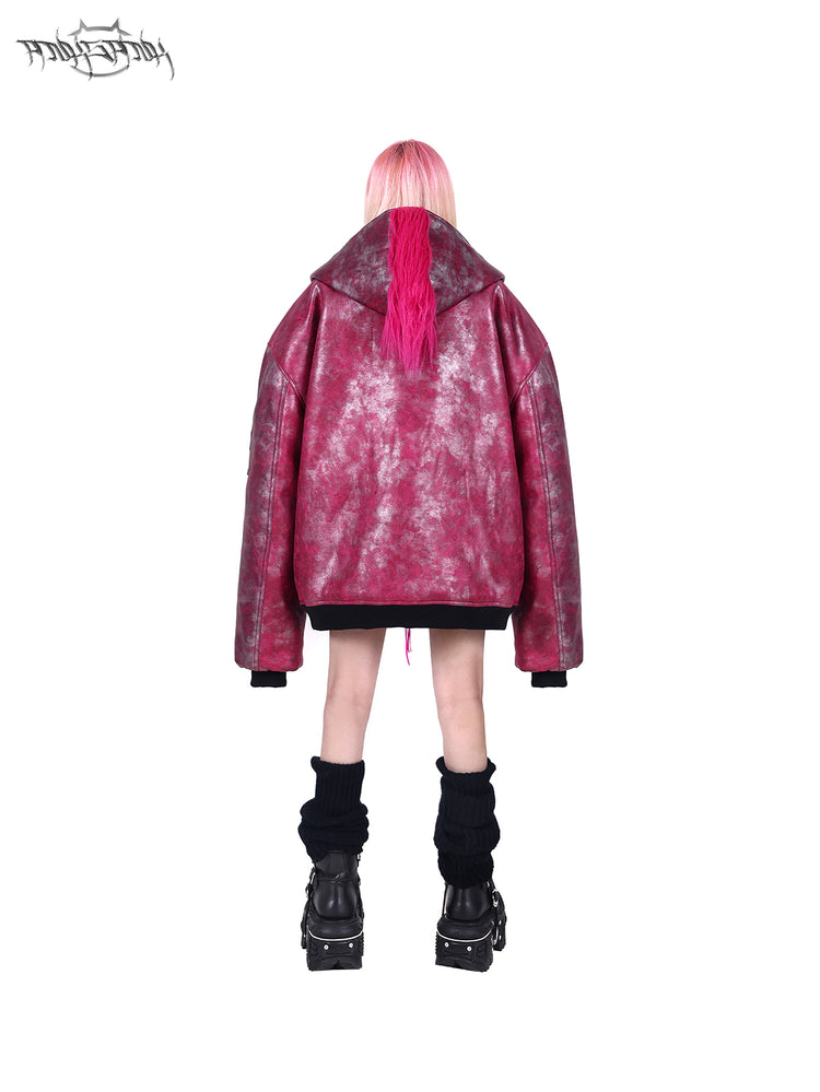 PINKSPINK COCKSCOMB mohawk padded jacket in PINK — rear view with hood down.