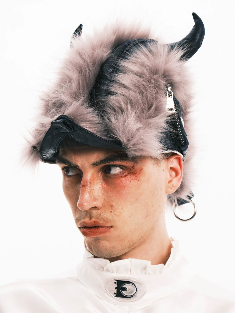 EMBRYO HORNFORM faux-fur hat & bag — alternate styled presentation