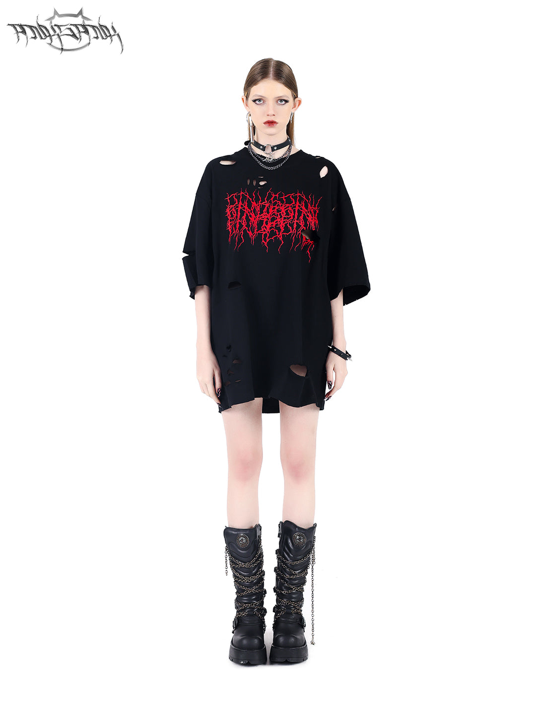 PINKSPINK THORN PRINT DISTRESSED PUNK TEE