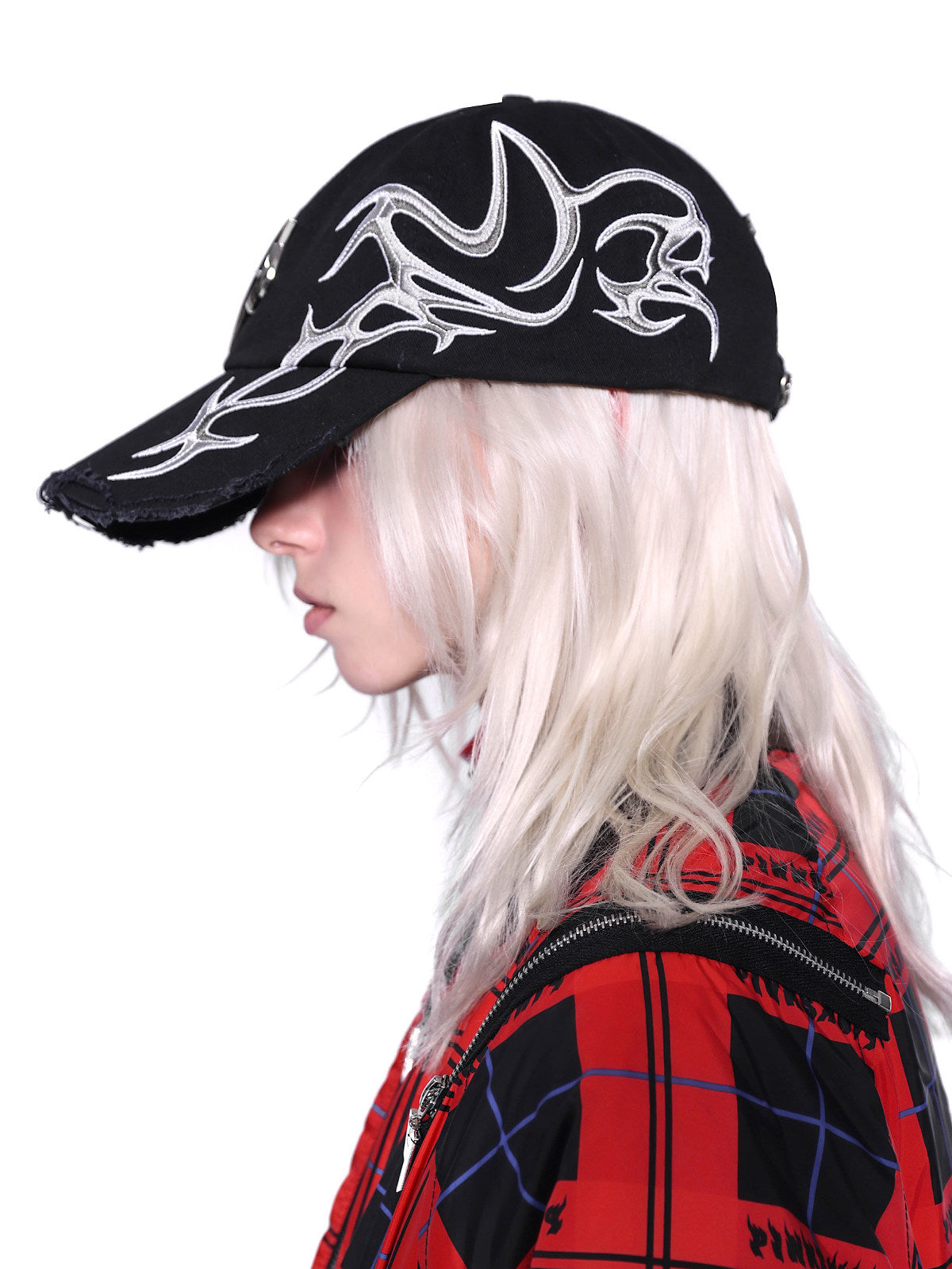 PINKSPINK ELECTRIC MOON black-red racing cap — catalog view showing the design and silhouette
