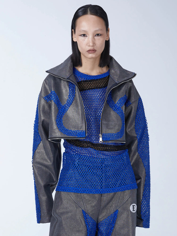 EMBRYO METAL SHELL convertible canvas jacket — cropped configuration front view