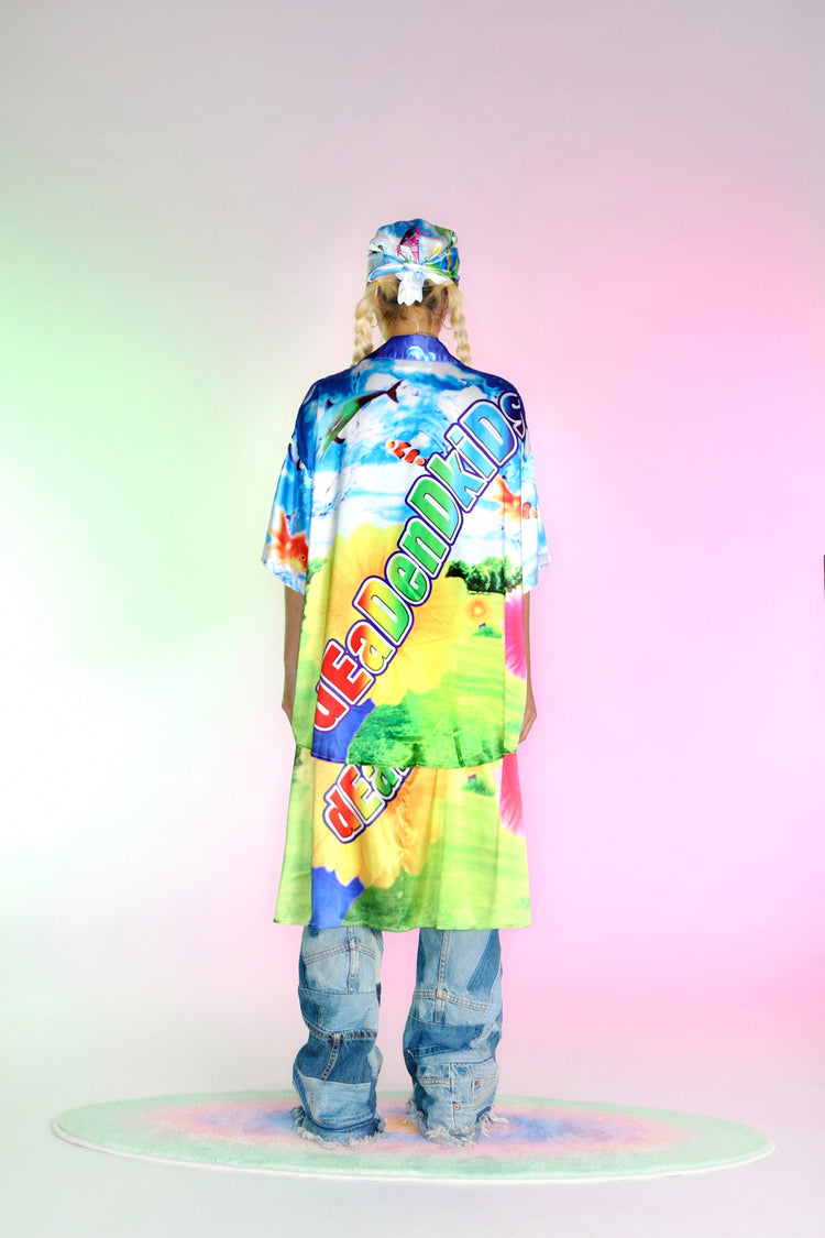 DEADENDKIDS ISLAND GRAFFITI satin-effect shirt — construction detail