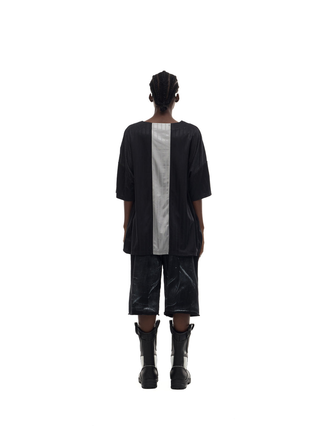 PINKSPINK FLAMECAT oversized sports jersey in black and gray — straight rear counterpart to the third gallery image