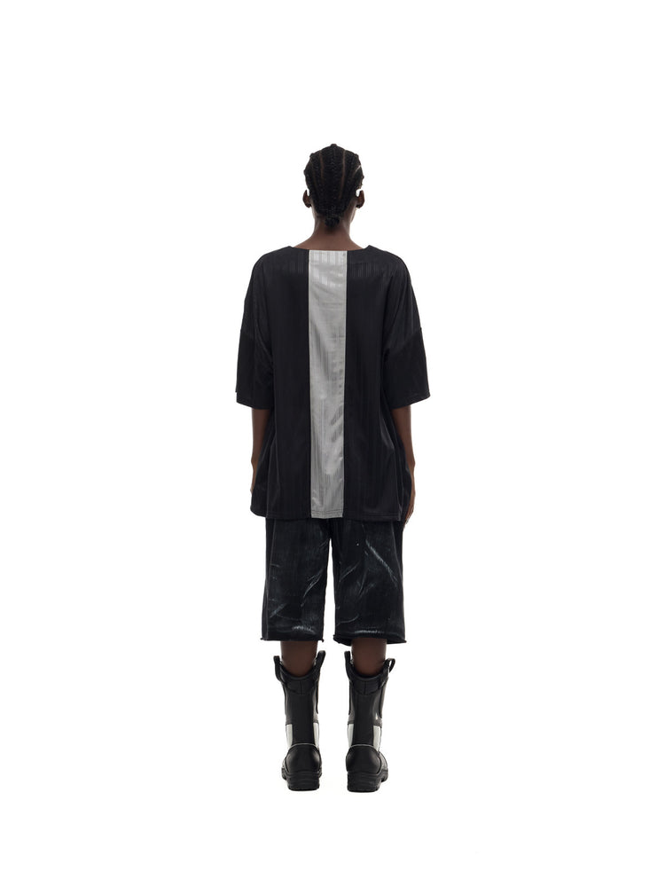 PINKSPINK FLAMECAT oversized sports jersey in black and gray — straight rear counterpart to the third gallery image