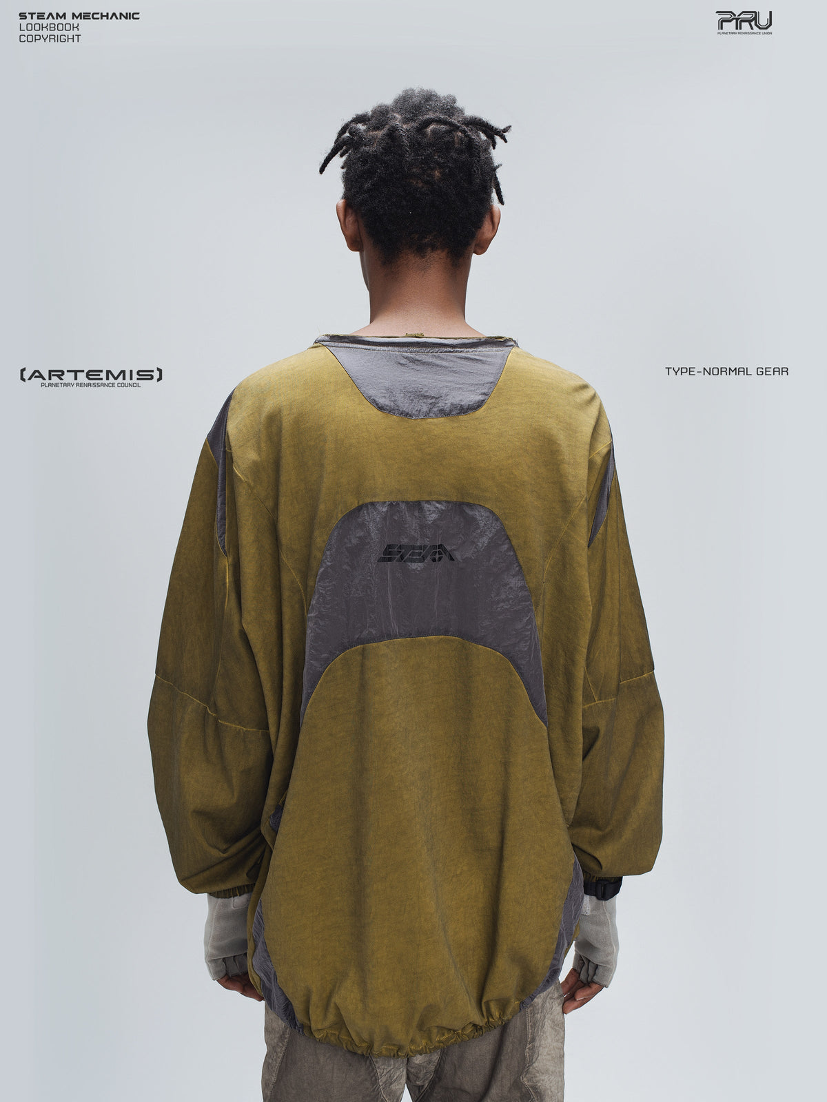 PIONEER mars yellow drawstring commuter sweatshirt — full-length styled view