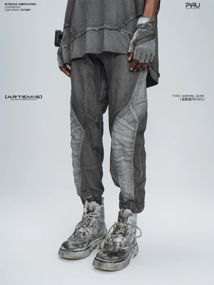 AEGIS moon dust gray cropped moto riding pants — side modeled view