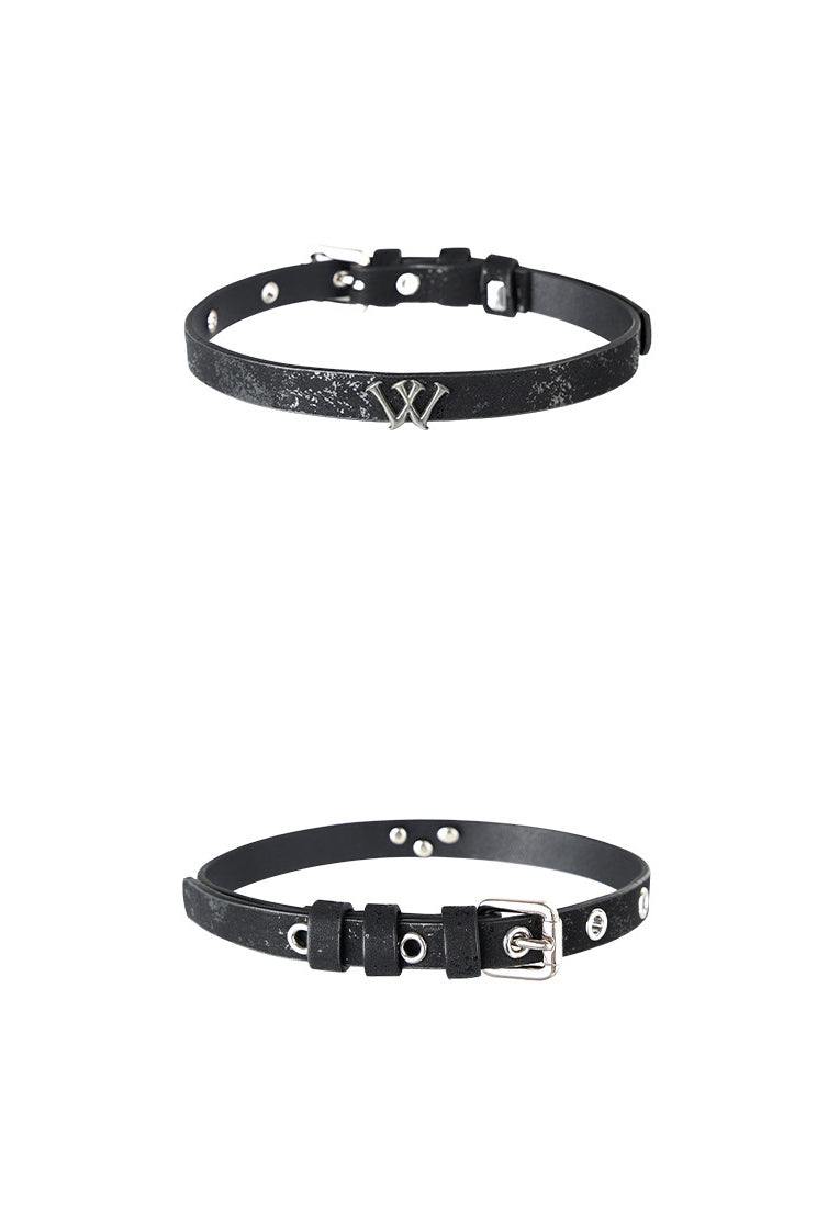 NAWS WIND CHASER leather choker — alternate modeled view showing the silhouette