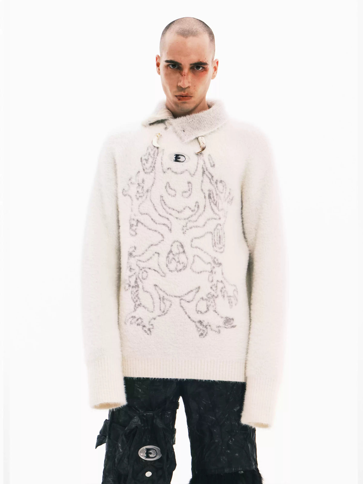 EMBRYO ANCIENT CODE printed faux-mink sweater — alternate modeled angle