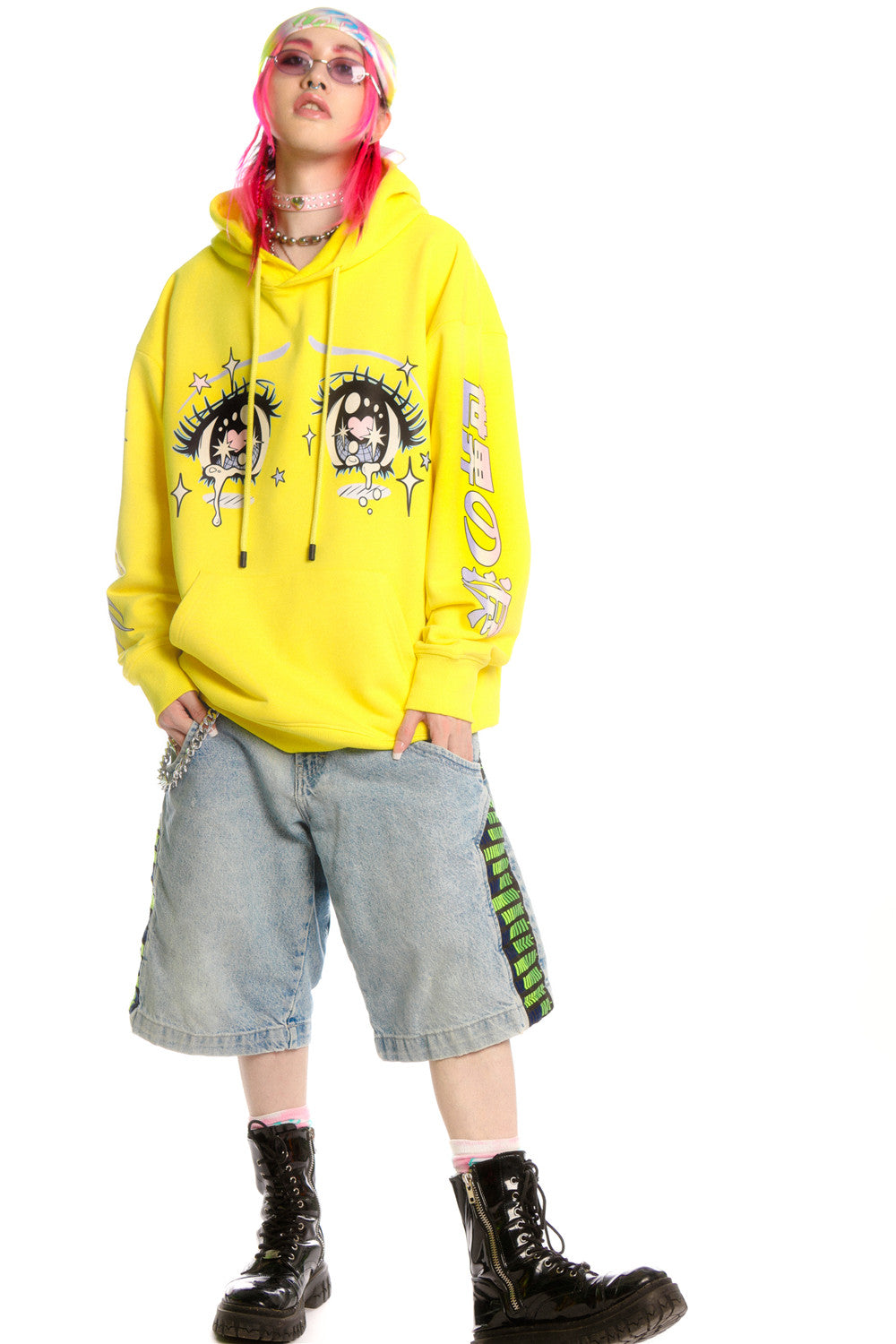 DEADENDKIDS ANIME TEARS oversized graphic hoodie — rear modeled view