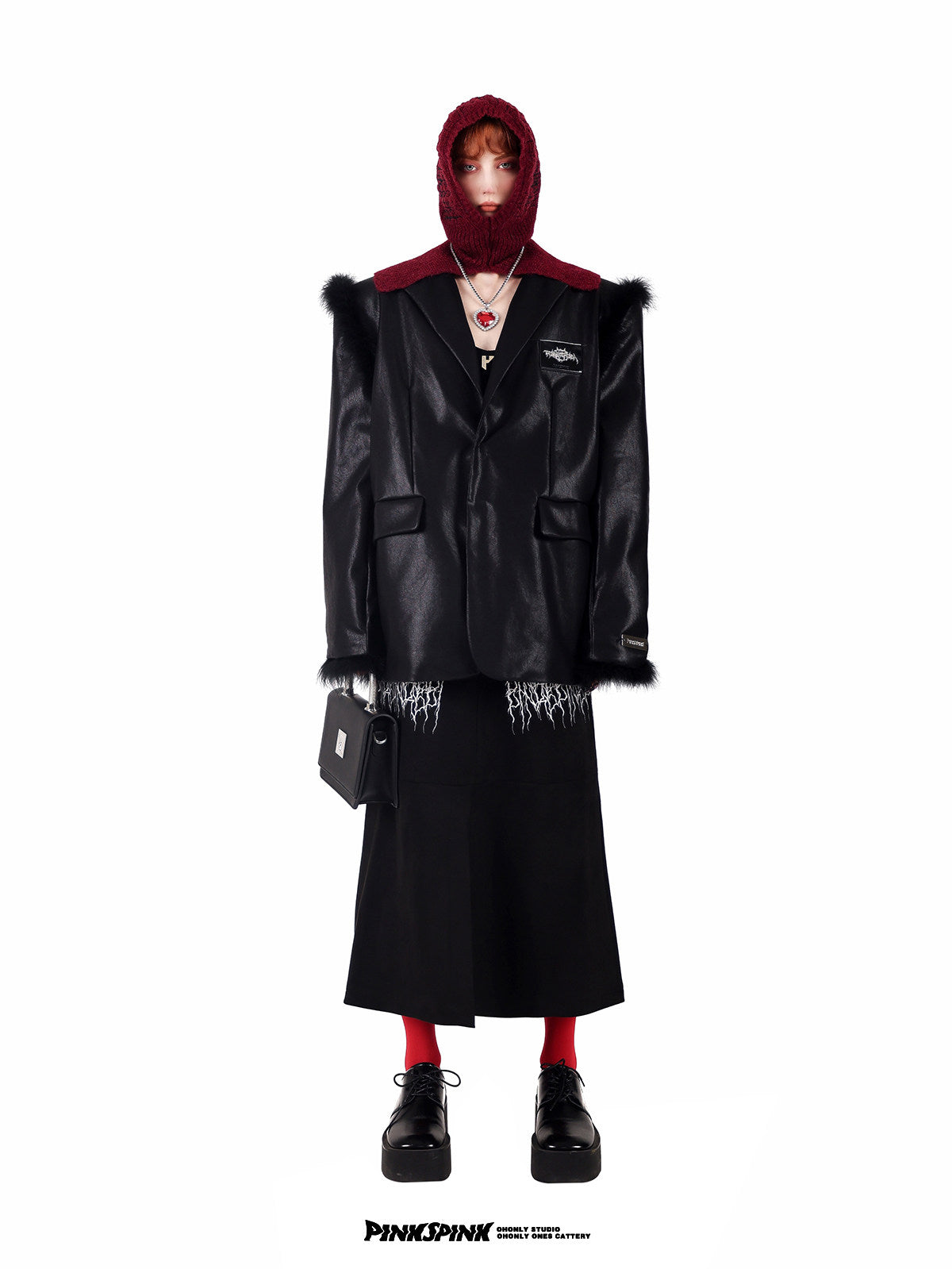 PINKSPINK OSTRICH plume-trim padded-shoulder blazer — catalog view showing the design and silhouette