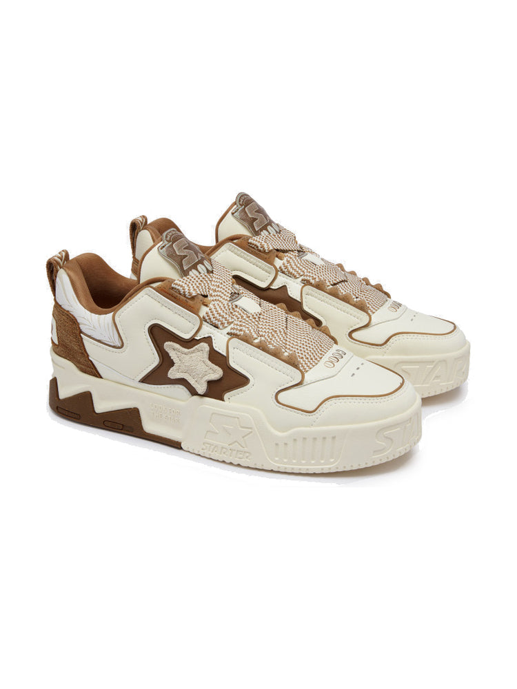 STARTER VOL 90S LATTE textured platform sneakers — complete pair in a front three-quarter studio view on a clean white background.