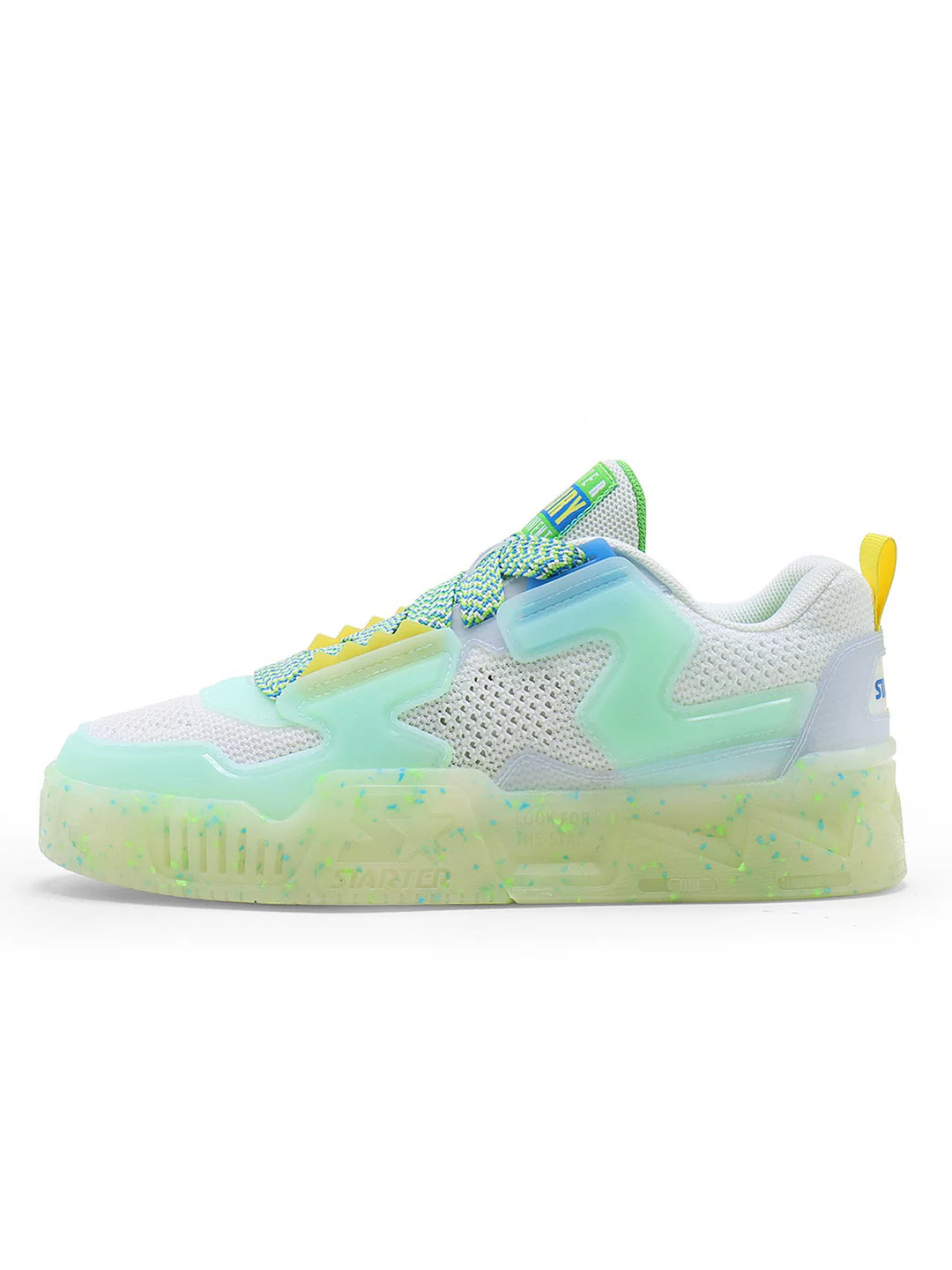 STARTER ICE DRINK Mint sneaker in a clean studio side view with translucent star overlays and a chunky platform