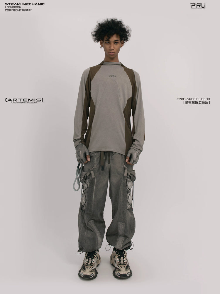STARCORE ash tundra mesh-panel long-sleeve top b — front modeled product view