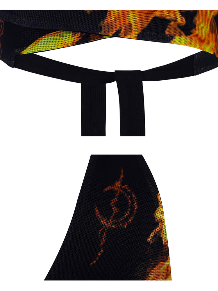 PINKSPINK FLAME halter crop top — back tie construction and Electric Moon logo close-ups