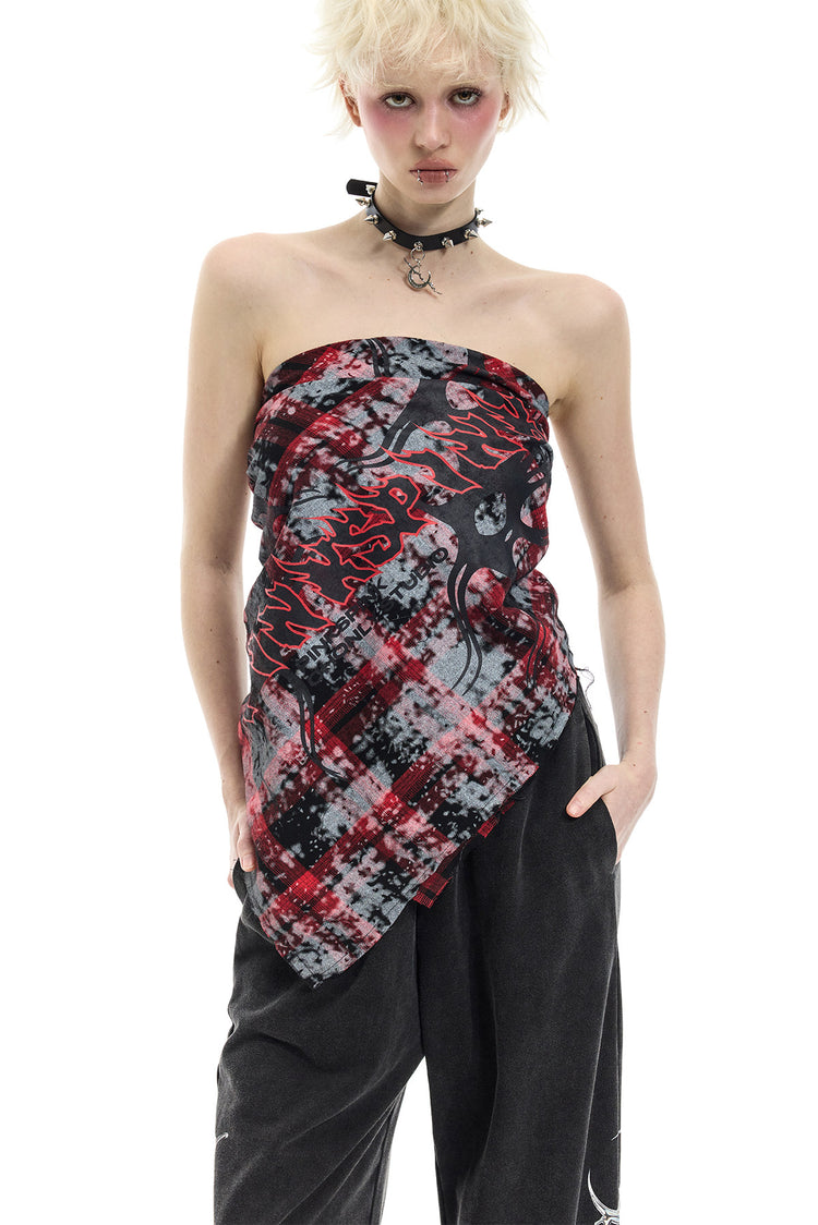 PINKSPINK REMAKE red-plaid bandana top / headscarf — cleaned hero collage showing the complete design