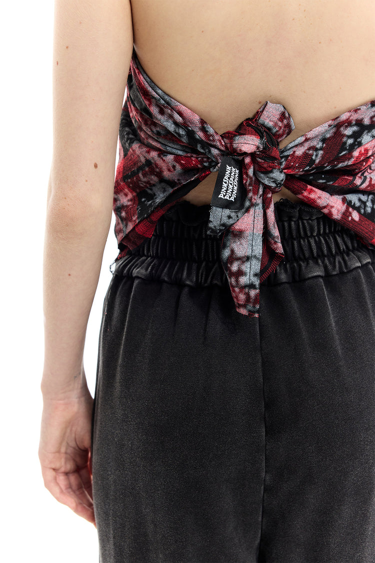 PINKSPINK REMAKE red-plaid bandana top / headscarf — close-up view of the material and finishing