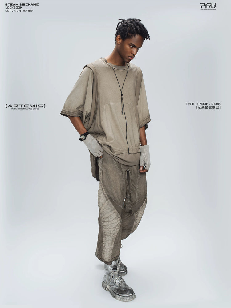 SUPERNOVA mercury brown convertible drawstring technical tee — alternate product view