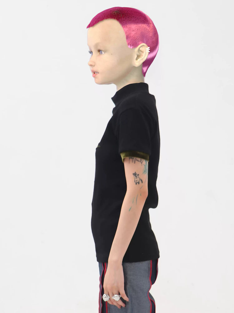 EMBRYO STARSHIFT 3D-effect fitted mock-neck tee — alternate modeled angle