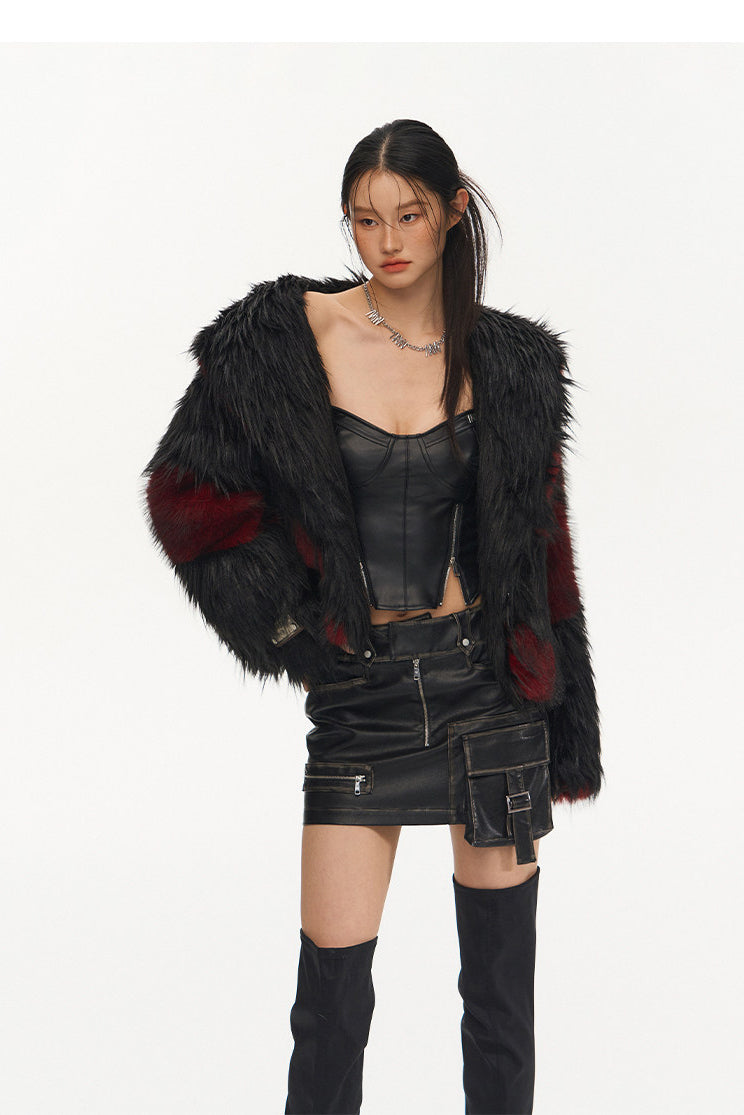 NAWS NIGHT GARDEN faux-fur jacket — full-length modeled styling view