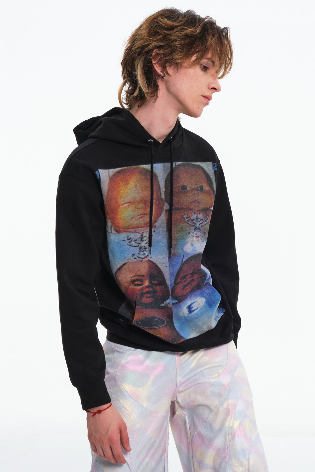 EMBRYO ABCD FOUR CHILDREN black graphic hoodie — additional styled view