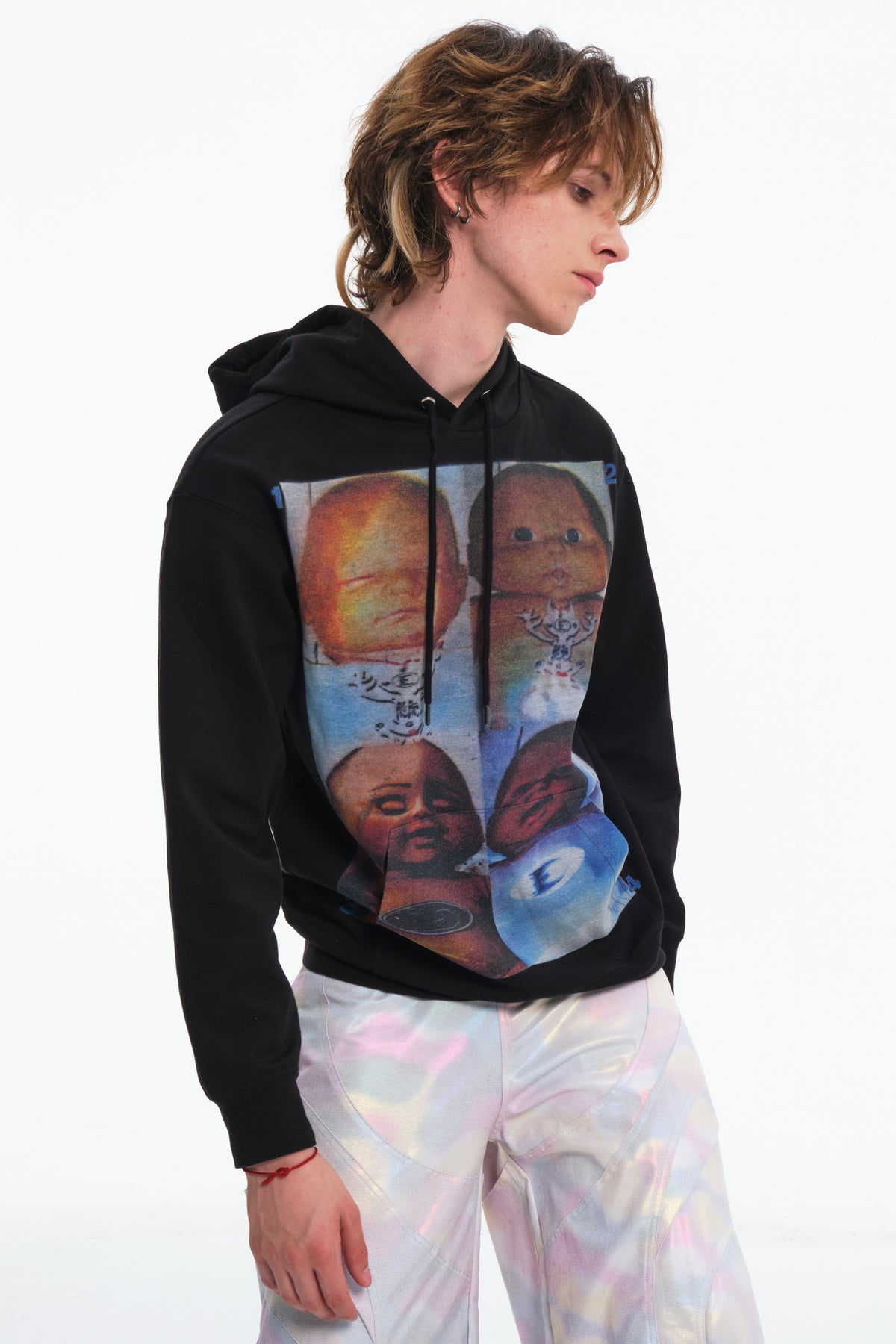 EMBRYO ABCD FOUR CHILDREN black graphic hoodie — additional styled view