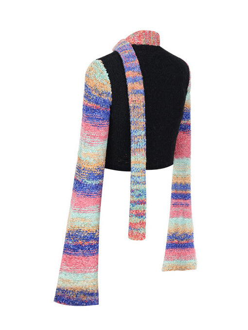 PINKSPINK ELECTRIC MOON rainbow-sleeve cropped sweater with scarf — back garment-only view with the matching striped scarf