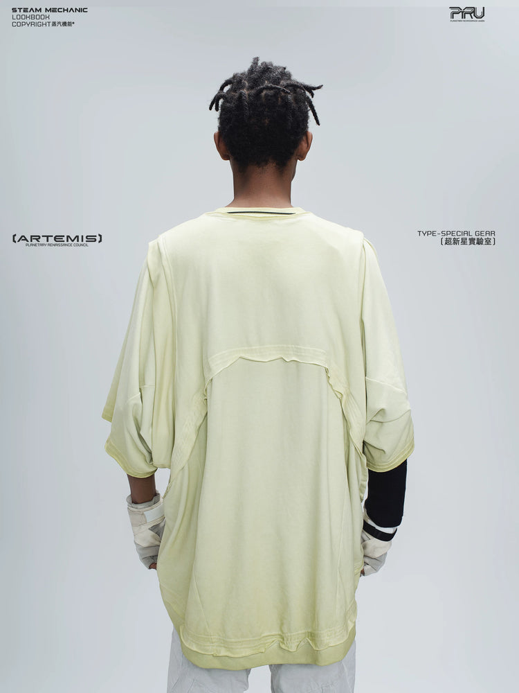 SUPERNOVA nebula green convertible drawstring technical tee — rear modeled view