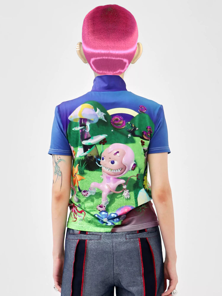EMBRYO E23 LITTLE ONE printed mock-neck tee — side profile