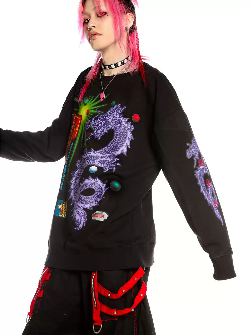 DEADENDKIDS DRAGON PUNK graphic sweatshirt — rear or construction presentation