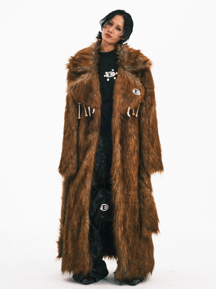 EMBRYO PRIMAL BONE extra-long faux-fur coat — front product presentation