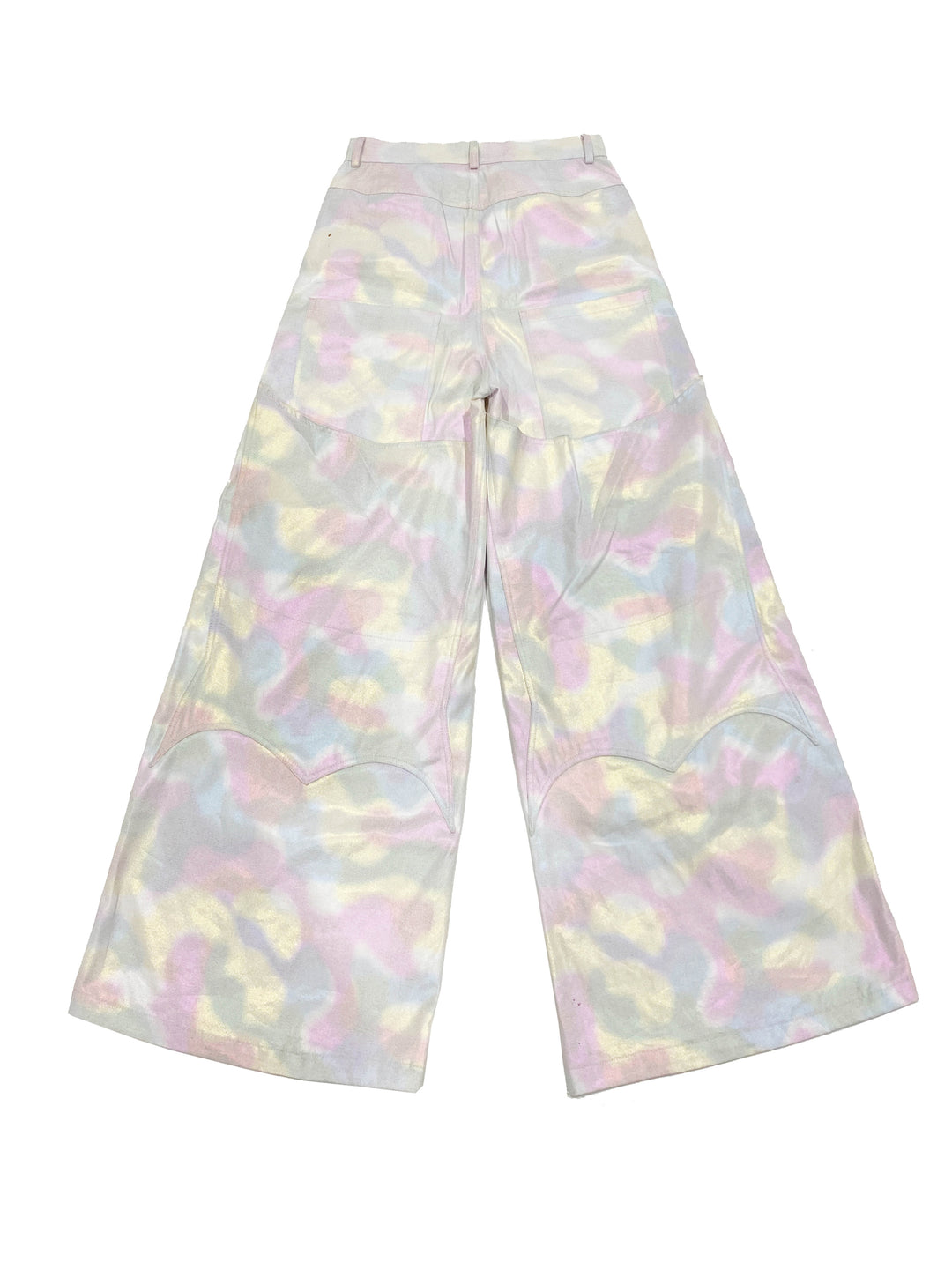 EMBRYO REFLECTIVE CAMO deconstructed wide-leg pants — rear modeled view