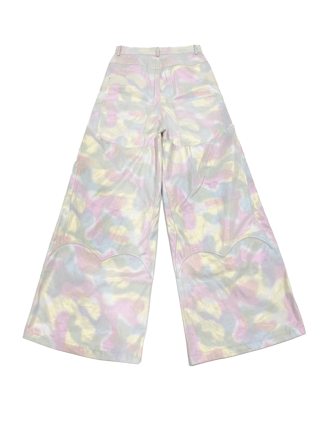 EMBRYO REFLECTIVE CAMO deconstructed wide-leg pants — rear modeled view