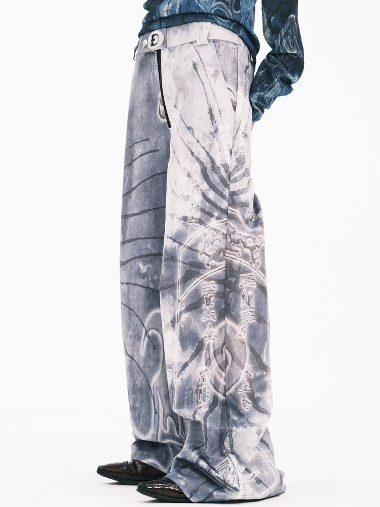 EMBRYO ANCIENT CODE coated wide-leg pants — front modeled view