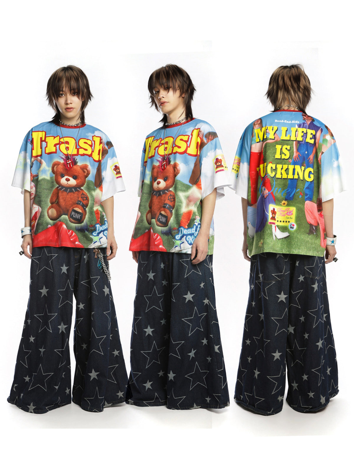 DEADENDKIDS TRASH BEAR oversized graphic tee — side or detail presentation