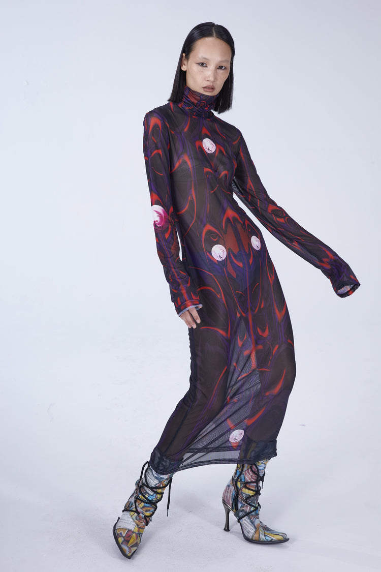 EMBRYO BODY TOTEM mesh maxi dress — alternate modeled angle