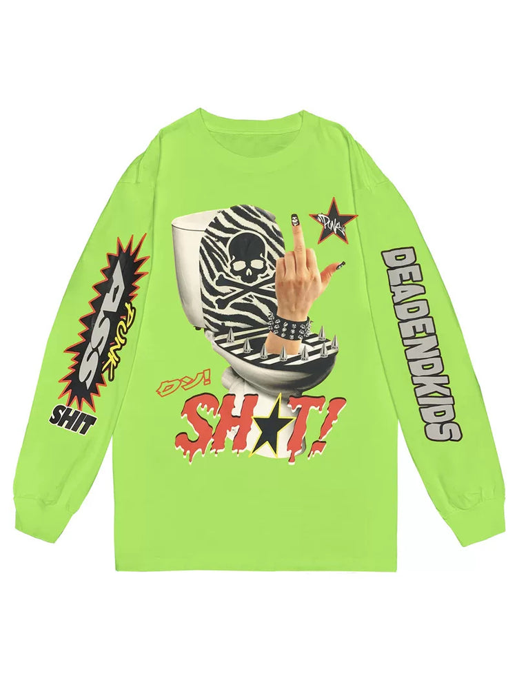 DEADENDKIDS MIDDLE FINGER oversized long-sleeve tee — close modeled view