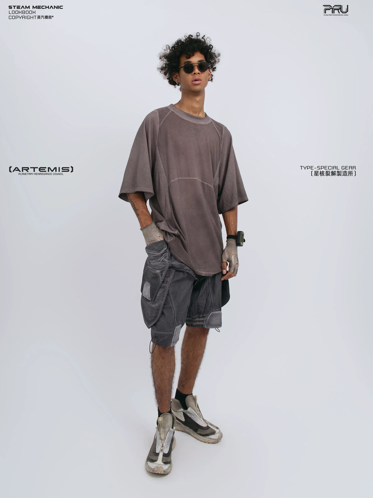 STARFIELD WELDER dust mist purple distressed mesh tee — alternate product view