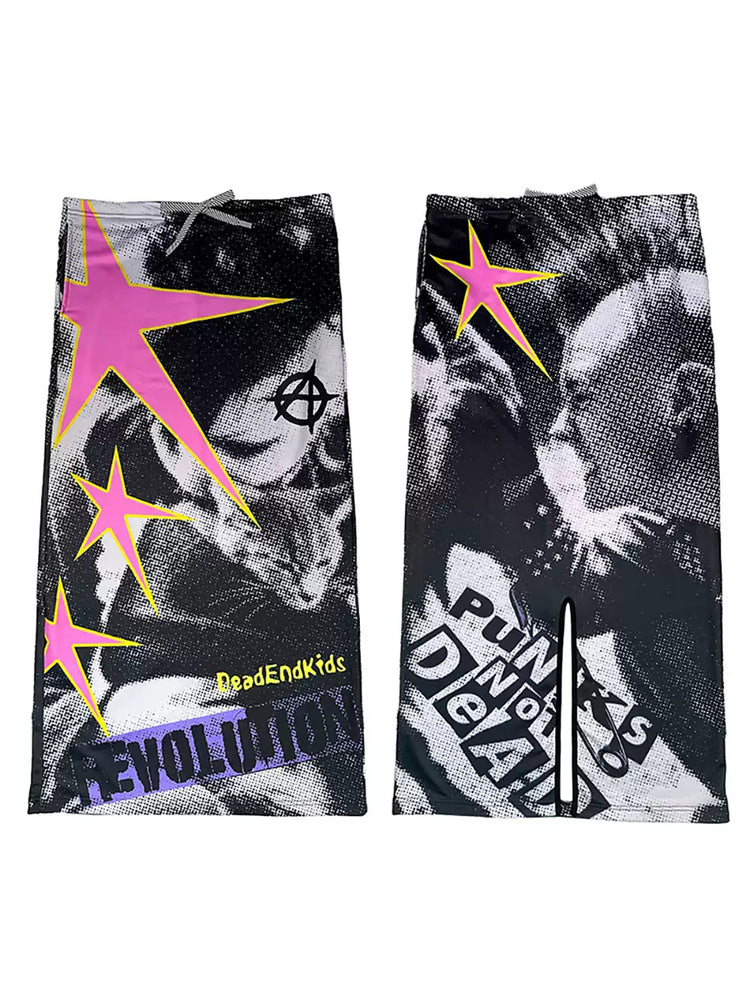 DEADENDKIDS PUNK RIOT printed sweatshirt maxi skirt — alternate styled presentation