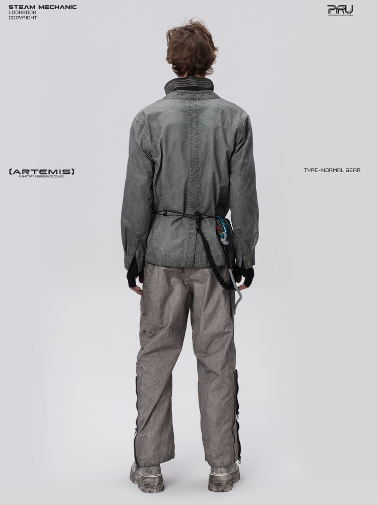 GAIA meteor gray open-collar technical robe — full-length modeled back view showing the relaxed silhouette